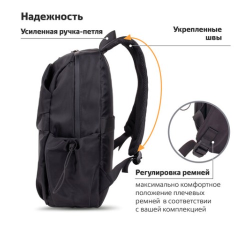 Рюкзак BRAUBERG INTENSE универсальный, с отделением для ноутбука, 2 отделения, черный, 43х31х13 см, 270800