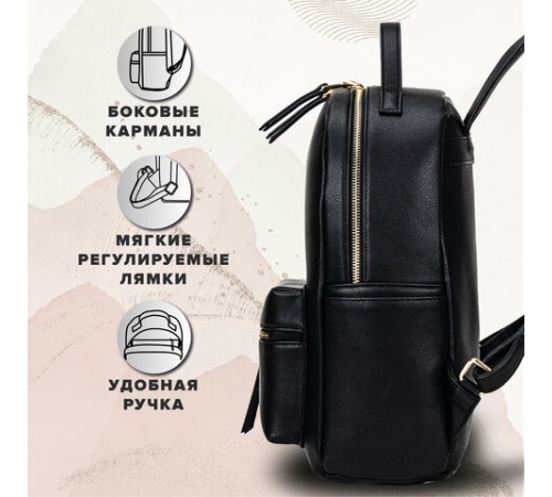 Рюкзак из экокожи BRAUBERG PODIUM женский, с отделением для планшета, черный, 34x25x13 см, 270817