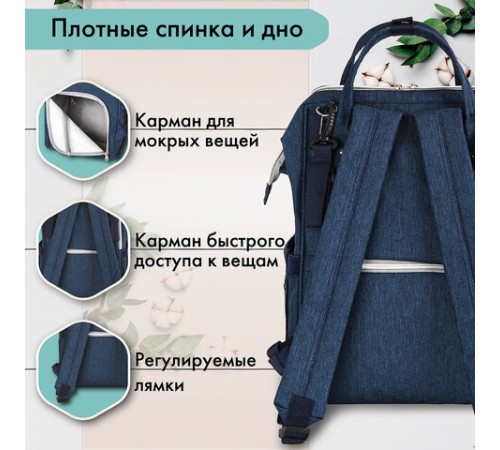 Рюкзак для мамы BRAUBERG MOMMY с ковриком, крепления на коляску, термокарманы, синий, 40x26x17 см, 270820