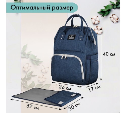 Рюкзак для мамы BRAUBERG MOMMY с ковриком, крепления на коляску, термокарманы, синий, 40x26x17 см, 270820