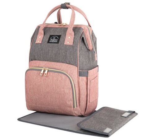 Рюкзак для мамы BRAUBERG MOMMY с ковриком, крепления на коляску, термокарманы, серый/розовый, 40x26x17 см, 270821