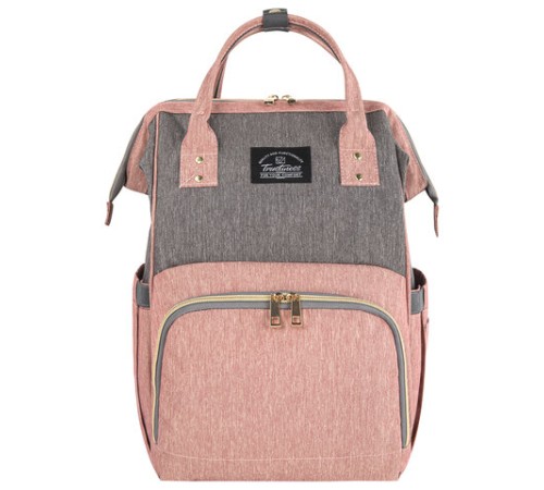 Рюкзак для мамы BRAUBERG MOMMY с ковриком, крепления на коляску, термокарманы, серый/розовый, 40x26x17 см, 270821