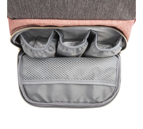 Рюкзак для мамы BRAUBERG MOMMY с ковриком, крепления на коляску, термокарманы, серый/розовый, 40x26x17 см, 270821