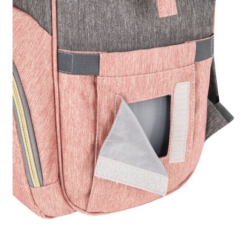 Рюкзак для мамы BRAUBERG MOMMY с ковриком, крепления на коляску, термокарманы, серый/розовый, 40x26x17 см, 270821