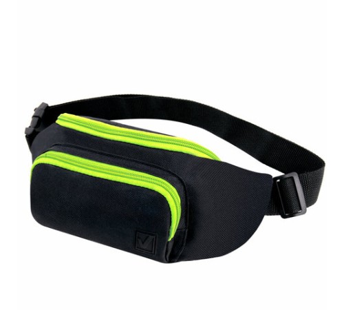 Сумка на пояс BRAUBERG RIO, карман, регулируемый ремень, черная, салатовые детали, 30х12x10 см, 270823