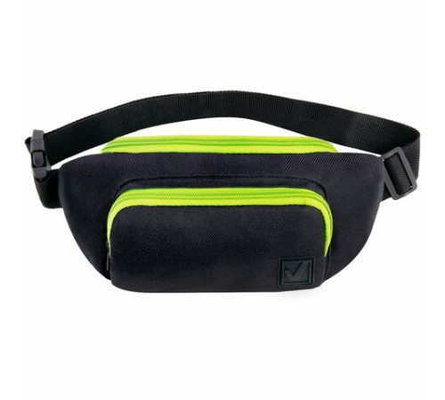 Сумка на пояс BRAUBERG RIO, карман, регулируемый ремень, черная, салатовые детали, 30х12x10 см, 270823