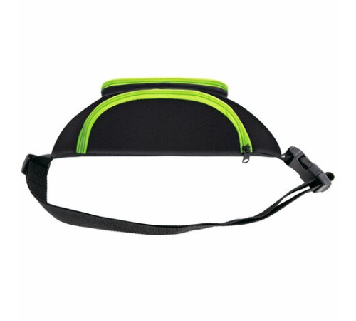 Сумка на пояс BRAUBERG RIO, карман, регулируемый ремень, черная, салатовые детали, 30х12x10 см, 270823