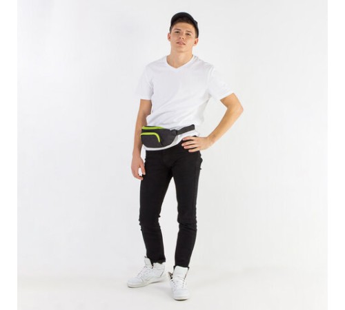 Сумка на пояс BRAUBERG RIO, карман, регулируемый ремень, черная, салатовые детали, 30х12x10 см, 270823