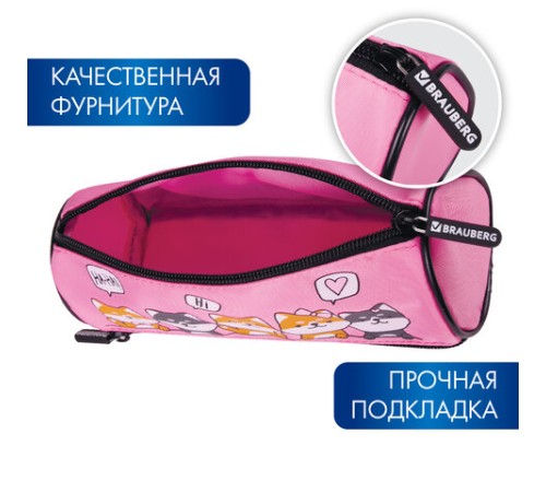 Пенал мягкий BRAUBERG, 3 отделения, нейлон, 21х7х7 см, 