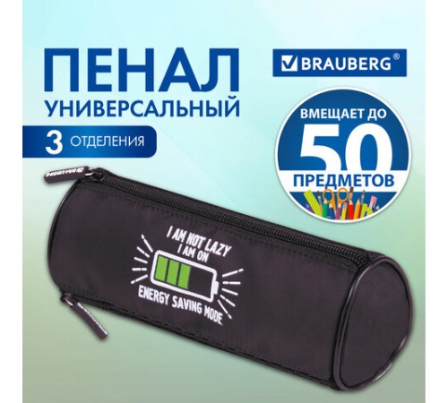 Пенал мягкий BRAUBERG, 3 отделения, нейлон, 21х7х7 см, 