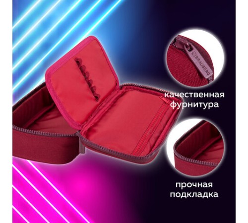 Пенал-косметичка BRAUBERG, 1 отделение, органайзер, полиэстер, 22x11,5x6 см, винный, 270845