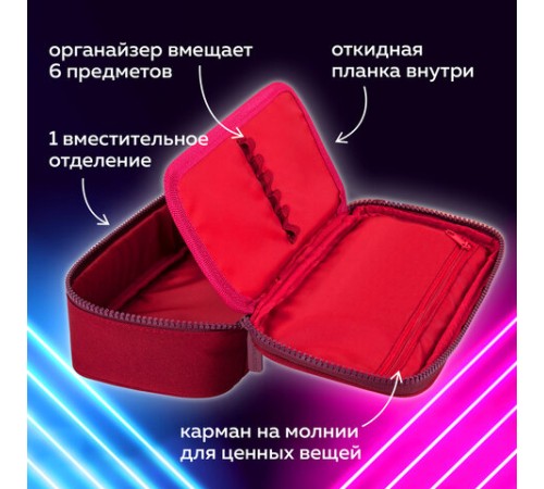 Пенал-косметичка BRAUBERG, 1 отделение, органайзер, полиэстер, 22x11,5x6 см, винный, 270845