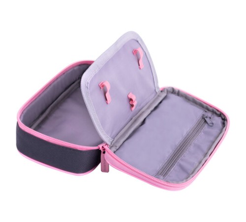 Пенал-косметичка BRAUBERG, 1 отделение, 2 кармана, органайзер, полиэстер, 21x10x5 см, серо-розовый, 270846