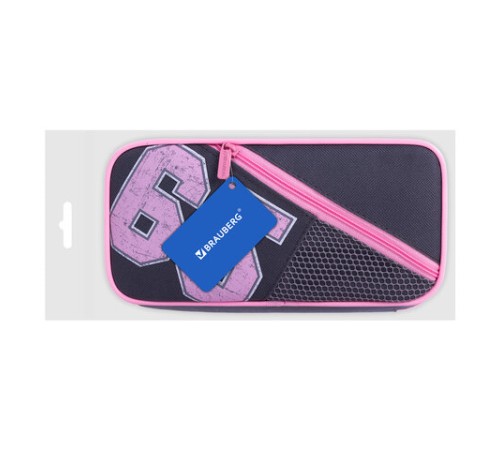 Пенал-косметичка BRAUBERG, 1 отделение, 2 кармана, органайзер, полиэстер, 21x10x5 см, серо-розовый, 270846