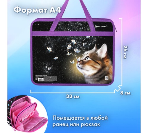 Папка на молнии с ручками BRAUBERG А4, 1 отделение, пластик, 80 мм, 