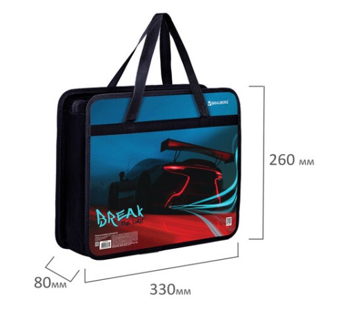 Папка на молнии с ручками BRAUBERG А4, 1 отделение, пластик, 80 мм, 