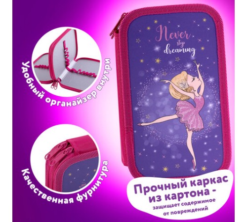 Пенал ЮНЛАНДИЯ, 2 отделения, ламинированный картон, 19х11 см, 