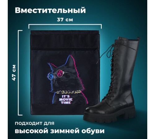 Мешок для обуви BRAUBERG, с петлёй, карман на молнии, 47х37 см, 