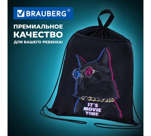 Мешок для обуви BRAUBERG, с петлёй, карман на молнии, 47х37 см, 