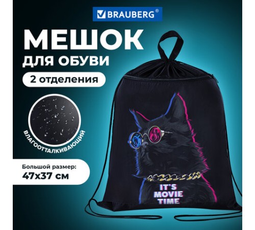 Мешок для обуви BRAUBERG, с петлёй, карман на молнии, 47х37 см, 