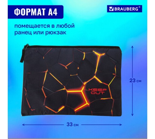 Папка для тетрадей BRAUBERG А4, 1 отделение, полиэстер, на молнии, с ручкой, 