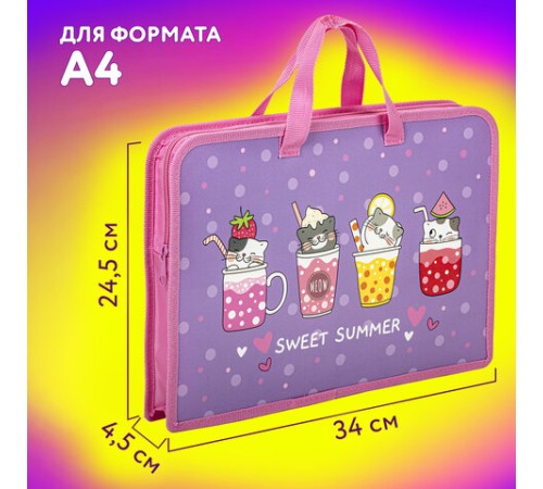 Папка на молнии с ручками ЮНЛАНДИЯ А4, 1 отделение, пластик, ширина 45 мм, 