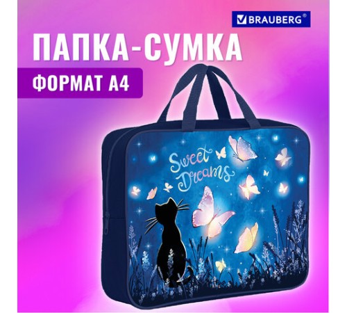 Папка на молнии с ручками BRAUBERG А4, 1 отделение, полиэстер, 80 мм, 