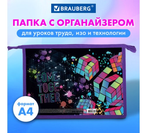 Папка для труда на молнии BRAUBERG А4, 2 отделения, органайзер, 