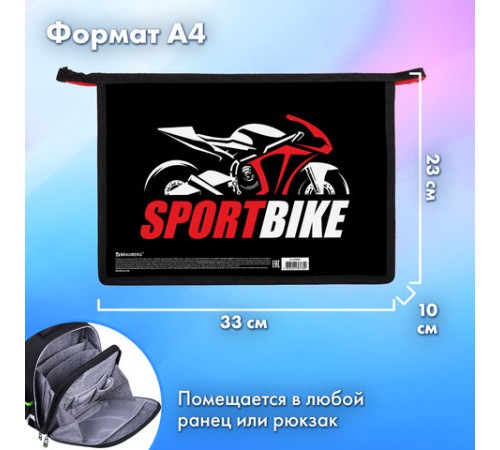 Папка для труда на молнии BRAUBERG А4, 2 отделения, органайзер, 