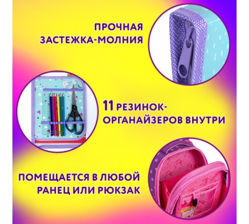 Папка для труда на молнии ЮНЛАНДИЯ А4, 1 отделение, откидная планка, органайзер, 