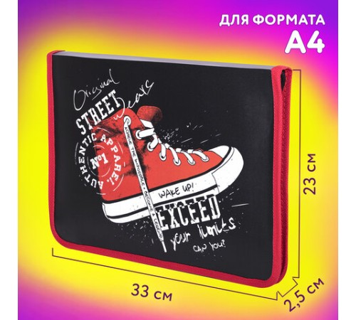 Папка для труда на молнии ЮНЛАНДИЯ А4, 1 отделение, откидная планка, органайзер, 