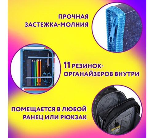 Папка для труда на молнии ЮНЛАНДИЯ А4, 1 отделение, откидная планка, органайзер, 
