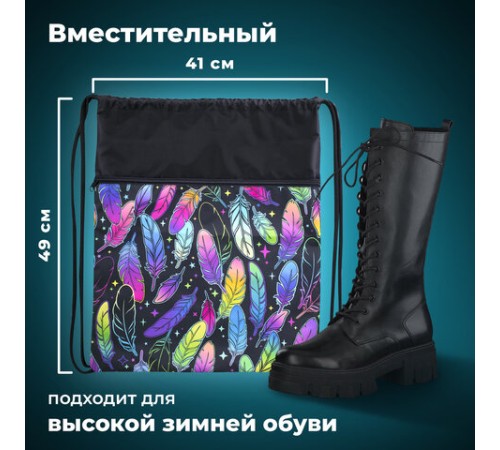 Мешок для обуви BRAUBERG БОЛЬШОЙ, с ручкой, карман на молнии, сетка, 49х41 см, 