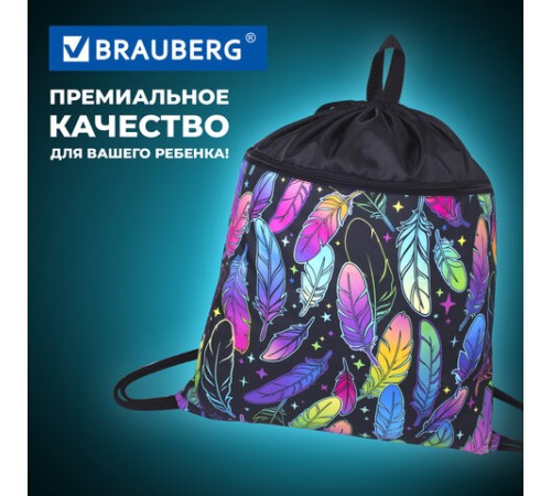Мешок для обуви BRAUBERG БОЛЬШОЙ, с ручкой, карман на молнии, сетка, 49х41 см, 
