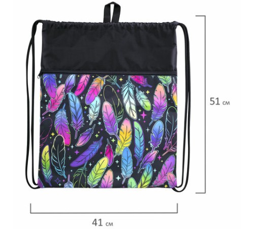 Мешок для обуви BRAUBERG БОЛЬШОЙ, с ручкой, карман на молнии, сетка, 49х41 см, 