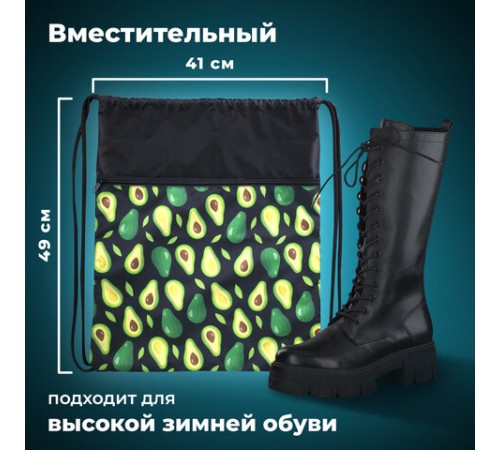 Мешок для обуви BRAUBERG БОЛЬШОЙ, с ручкой, карман на молнии, сетка, 49х41 см, 