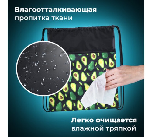 Мешок для обуви BRAUBERG БОЛЬШОЙ, с ручкой, карман на молнии, сетка, 49х41 см, 