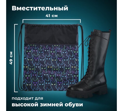 Мешок для обуви BRAUBERG БОЛЬШОЙ, с ручкой, карман на молнии, сетка, 49х41 см, 