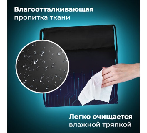 Мешок для обуви BRAUBERG БОЛЬШОЙ, с ручкой, карман на молнии, сетка для вентиляции, 49х41 см, 