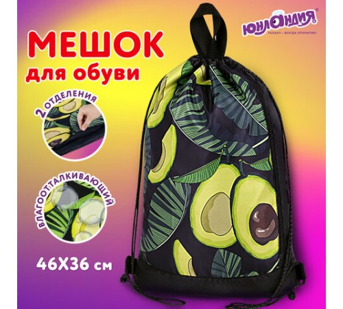 Мешок для обуви ЮНЛАНДИЯ, с ручками, боковой карман на молнии, 46х36 см, 