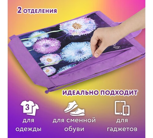 Мешок для обуви ЮНЛАНДИЯ с ручками, боковой карман на молнии, 46х36 см, 