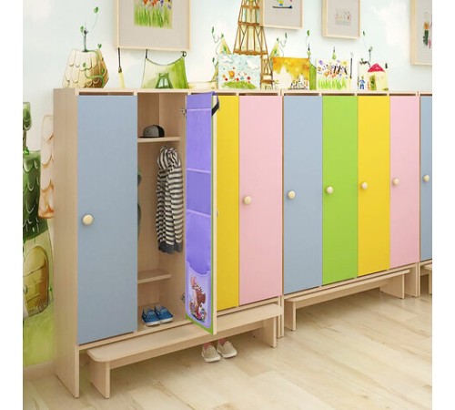 Кармашки-органайзер в шкафчик для детского сада ЮНЛАНДИЯ, с ПРОЗРАЧНЫМ КАРМАНОМ, увеличенный размер, 26х80 см, 