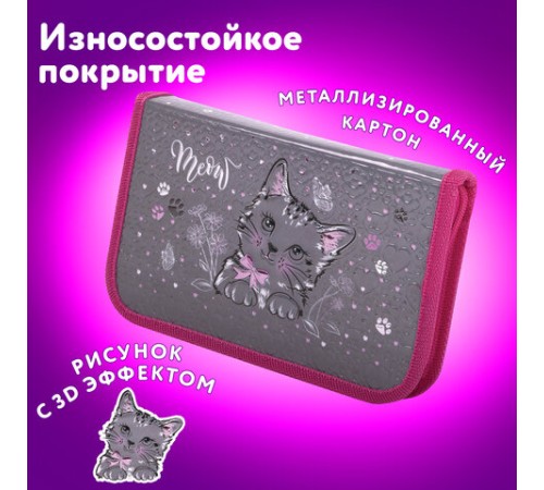 Пенал ЮНЛАНДИЯ, 1 отделение, металлизированный картон, конгрев, 19х11 см, 