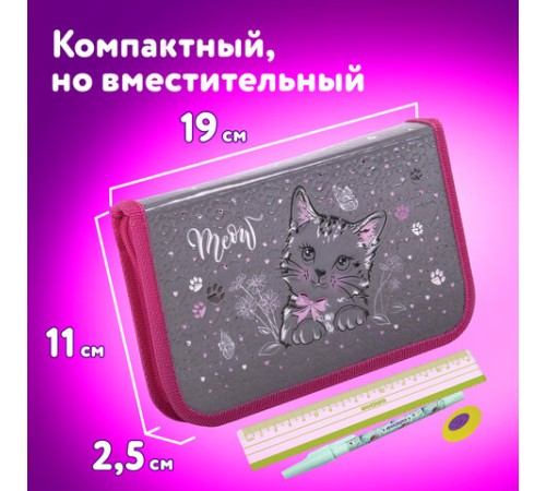 Пенал ЮНЛАНДИЯ, 1 отделение, металлизированный картон, конгрев, 19х11 см, 