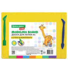Доска для лепки с отделениями и 2 стеками А4, 280х200 мм, желтая, BRAUBERG KIDS, 271144
