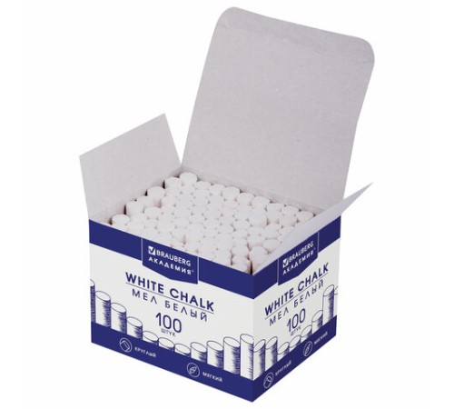 Мел белый круглый мягкий 100 штук, BRAUBERG 