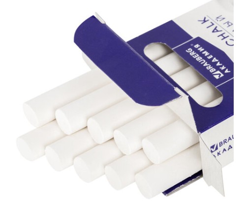 Мел белый круглый мягкий 10 штук, BRAUBERG 