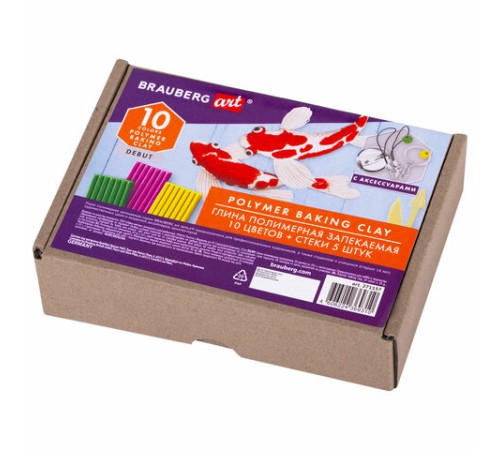 Глина полимерная запекаемая, НАБОР 10 цветов по 20 г, с аксессуарами, в гофрокоробе, BRAUBERG, 271157