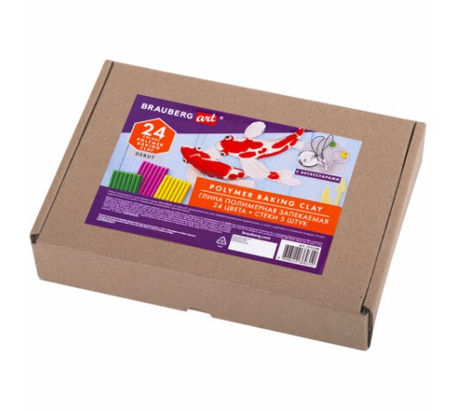 Глина полимерная запекаемая, НАБОР 24 цветов по 20 г, с аксессуарами, в гофрокоробе, BRAUBERG, 271158