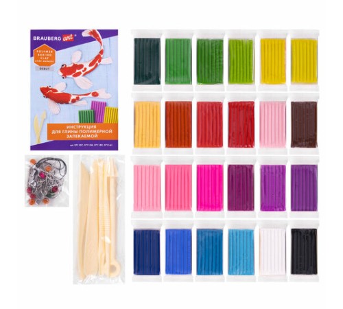 Глина полимерная запекаемая, НАБОР 24 цветов по 20 г, с аксессуарами, в гофрокоробе, BRAUBERG, 271158